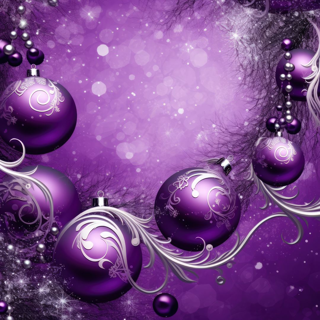 Purple Christmas Ornaments with Elegant Swirls and Glittery Background - Free Images, Stock Photos and Pictures on Pikwizard.com