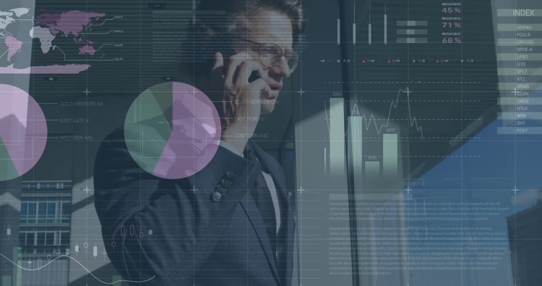 Businessman Analyzing Financial Data and Trading Charts