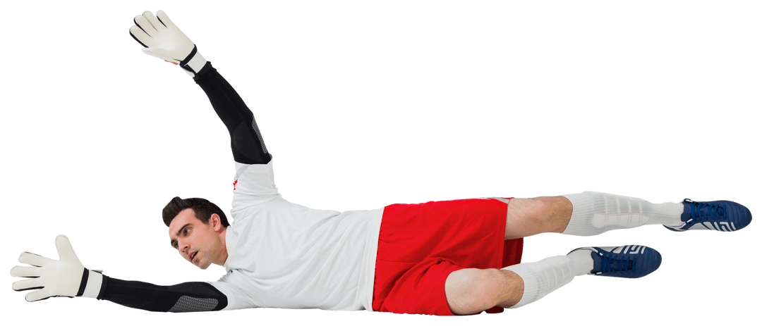 Transparent Soccer Goalkeeper Making Diving Save in Action