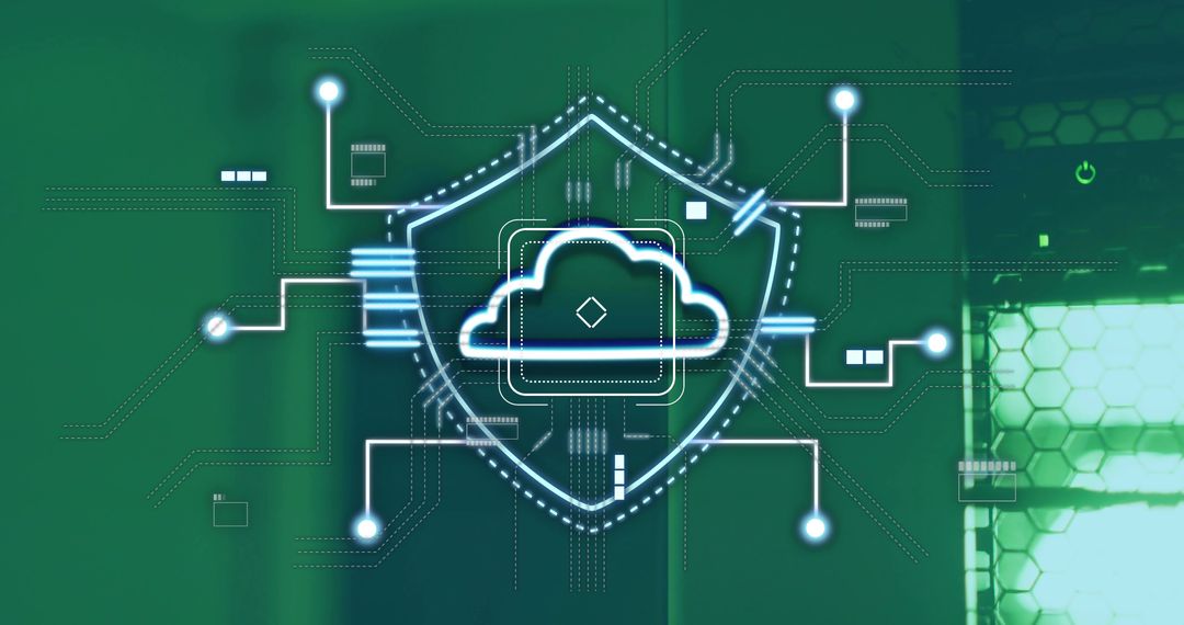Shield and Cloud Symbol Depicting Cybersecurity with Network Nodes
