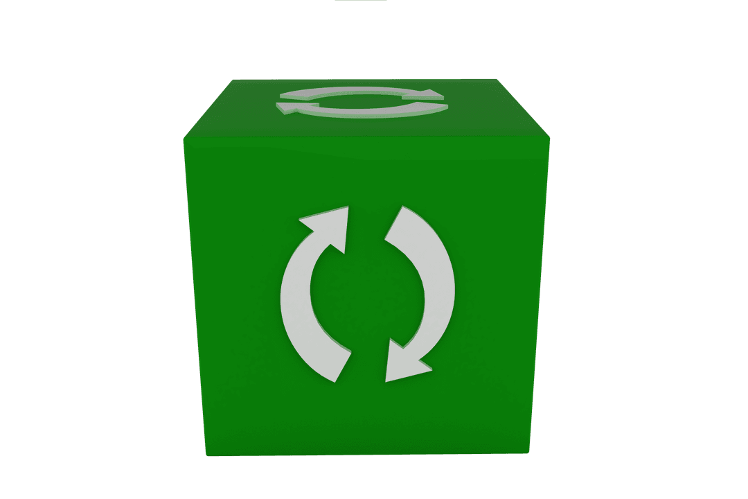 Modern Green Transparent Recycling Icon on Block