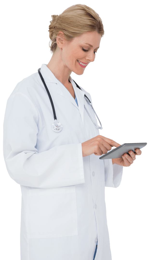Transparent Medical Professional Using Tablet Device