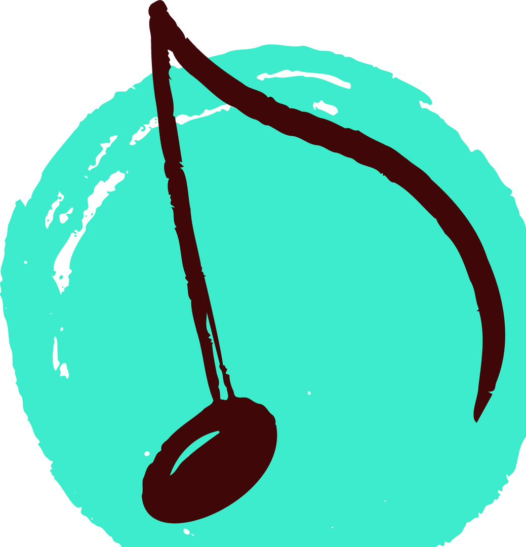 Hand-drawn Eighth Note over Teal Brushstroke Transparent