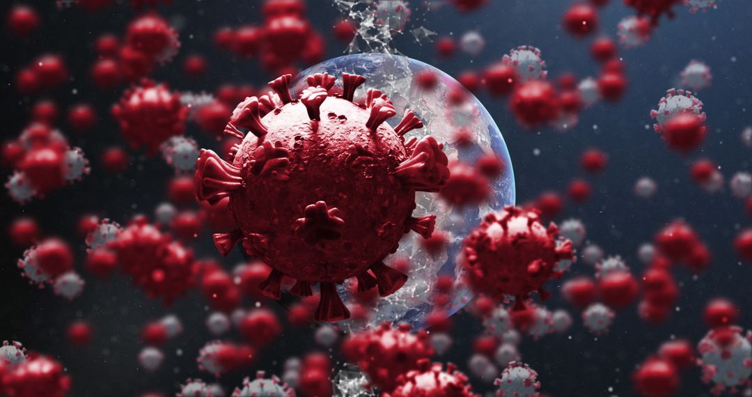 Close-Up View of Virus Particles Against Planet Background