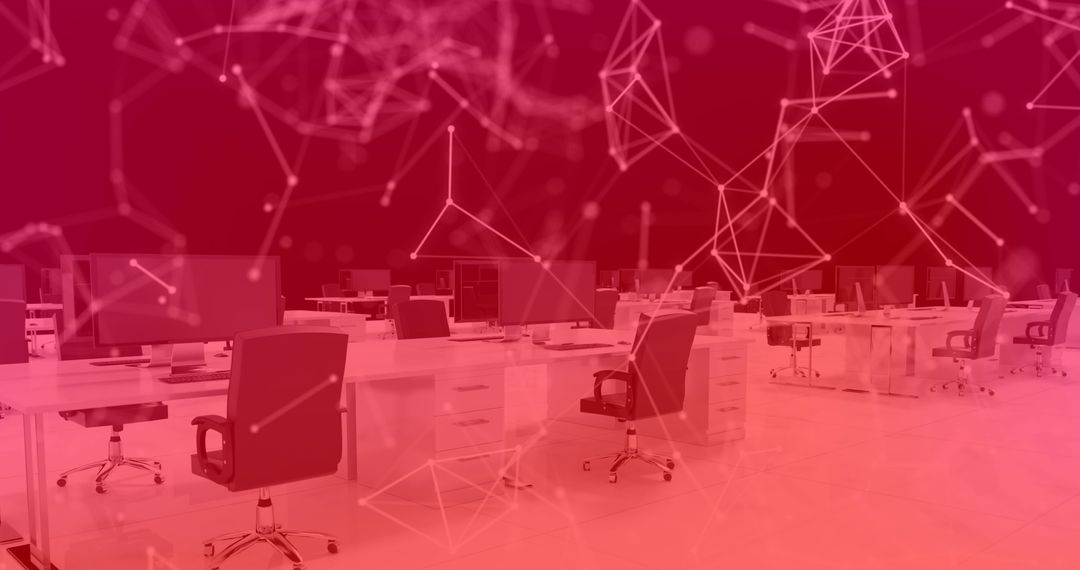 Modern Office Workspace with Network Connections Overlay