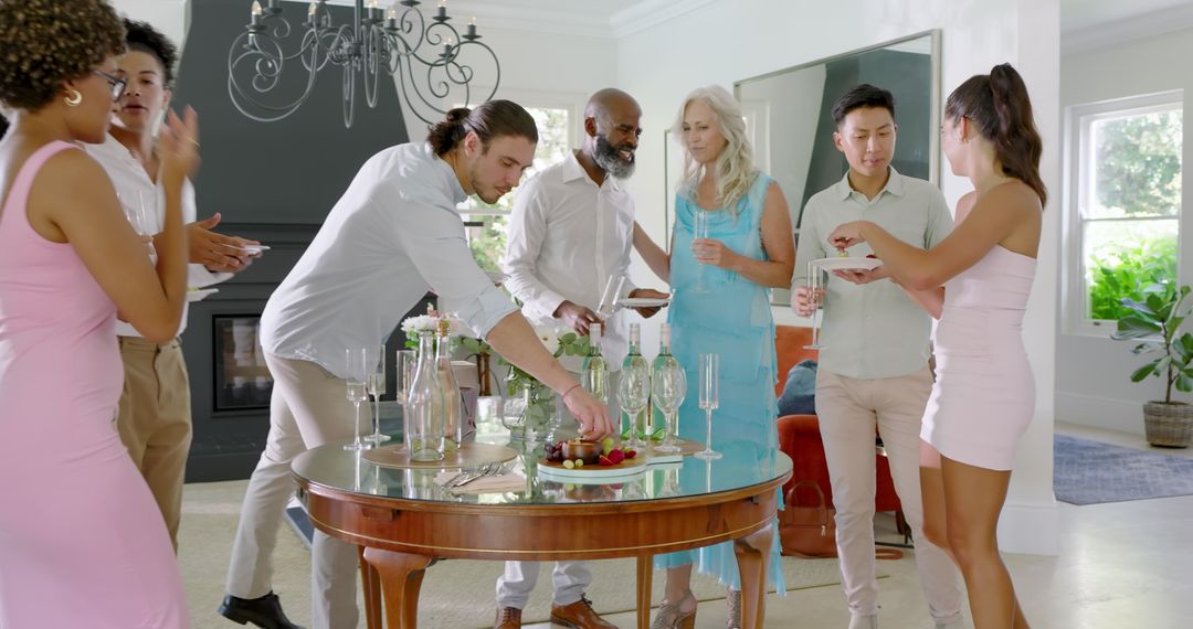 Guests Socializing at Wedding Reception with Drinks and Appetizers