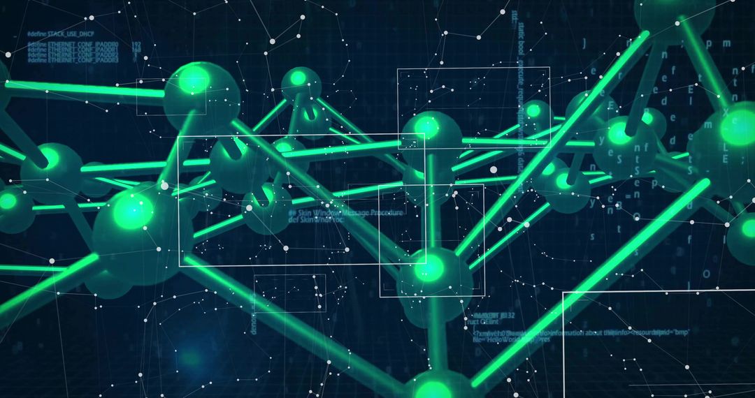 Futuristic 3D Network Structure With Digital Code Elements