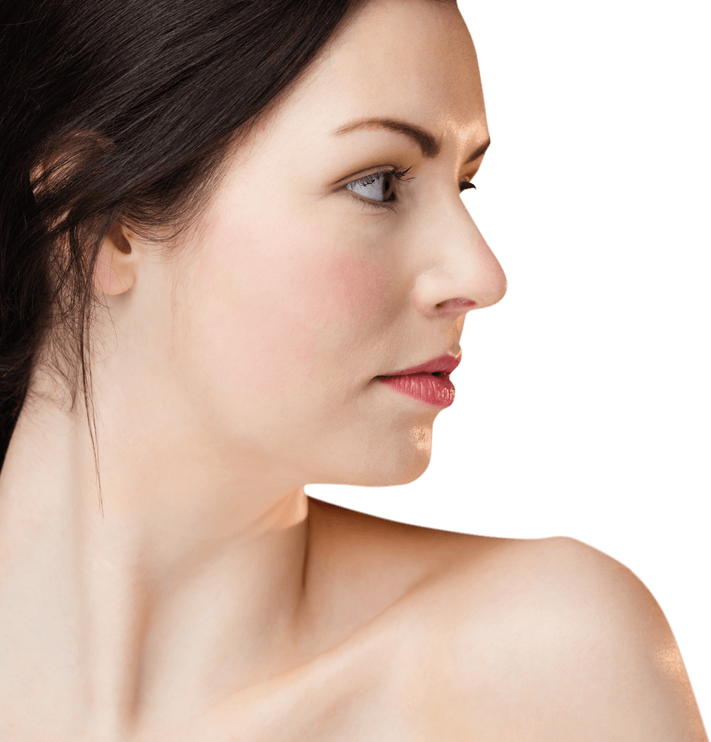 Woman with Subtle Makeup Gazing Sideways Isolated on Transparent Background