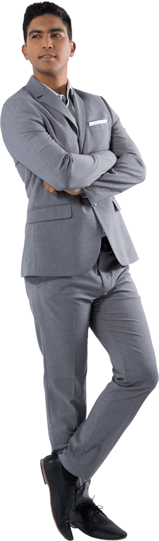 Transparent Background Confident Businessman in Gray Suit