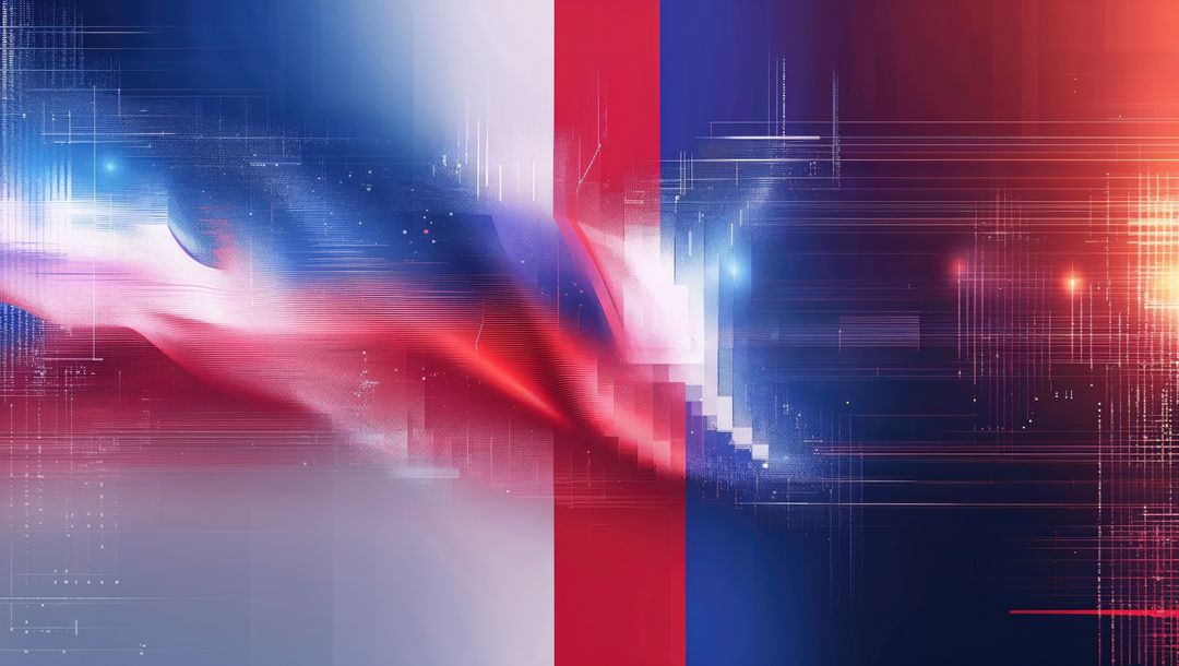 High-Tech Digital Field with Glitch Effects and Vibrant Colors