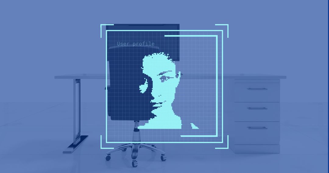 Digital Data Processing Office with Futuristic Portrait Display
