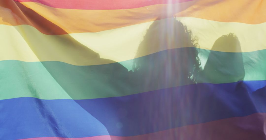 Rainbow Flag with Silhouetted Figures in Sunlight - Free Images, Stock Photos and Pictures on Pikwizard.com