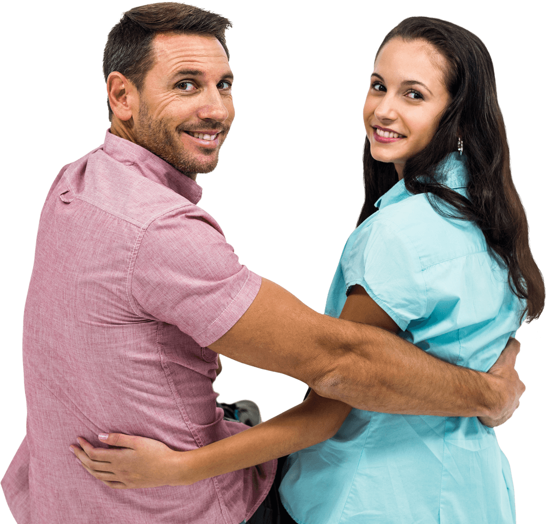 Joyful Couple Embracing and Smiling on Transparent Background