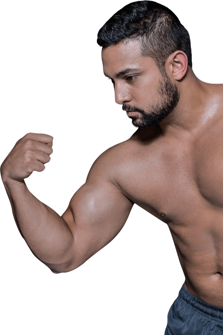 Strong Bodybuilder Flexing Muscles on Transparent Background
