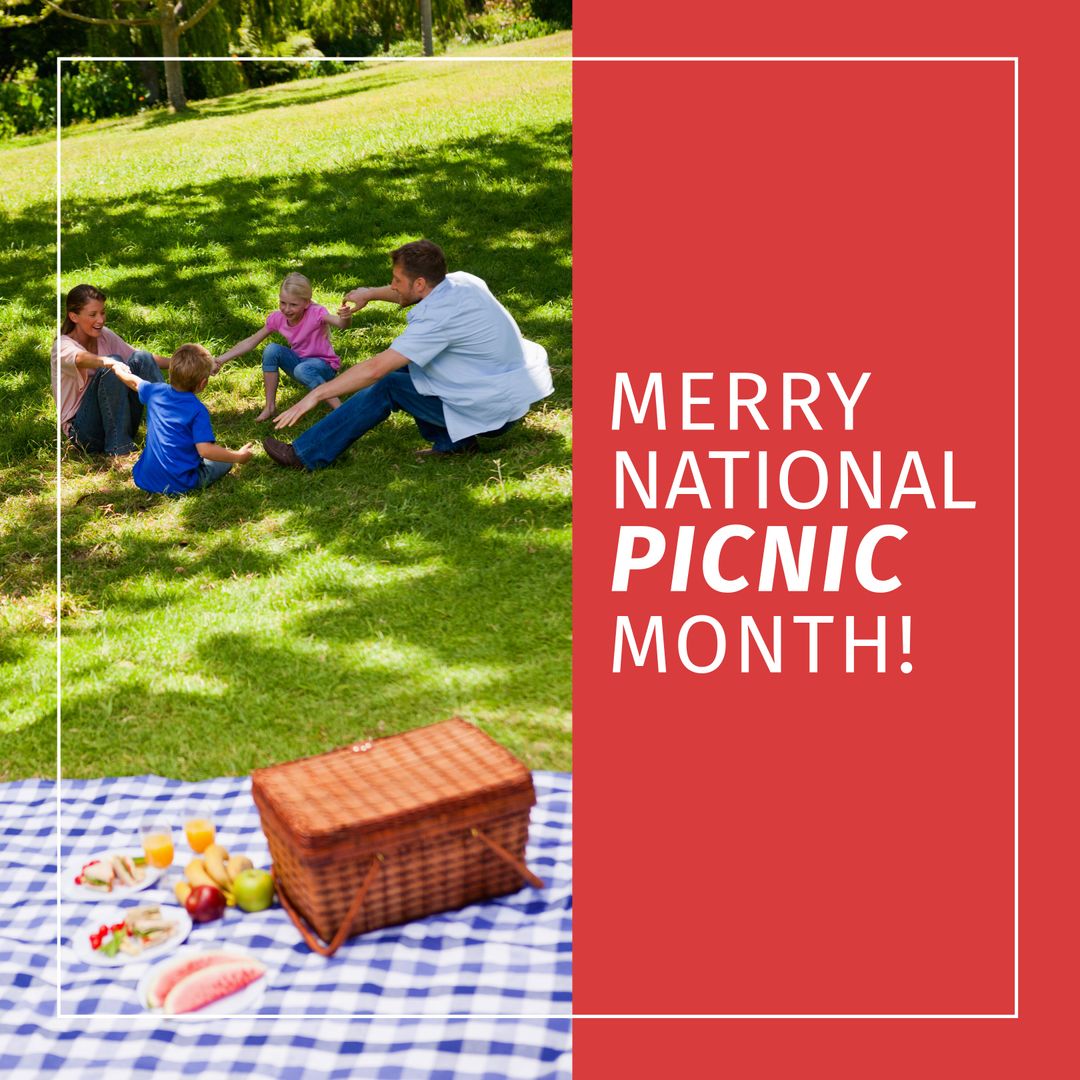 Happy Family Celebrating National Picnic Month with Picnic in Park - Download Free Stock Templates Pikwizard.com