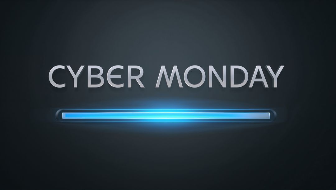 Cyber Monday Loading Bar Banner with Electric Blue Glow and Futuristic Neon Design