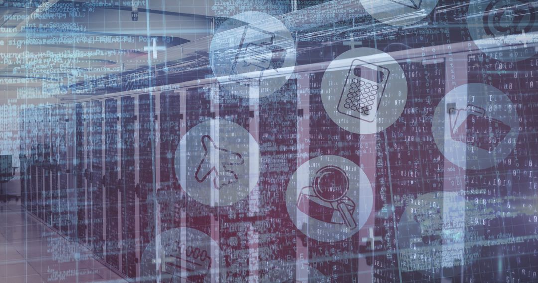 Digital Interface Overlaid on Modern Server Room