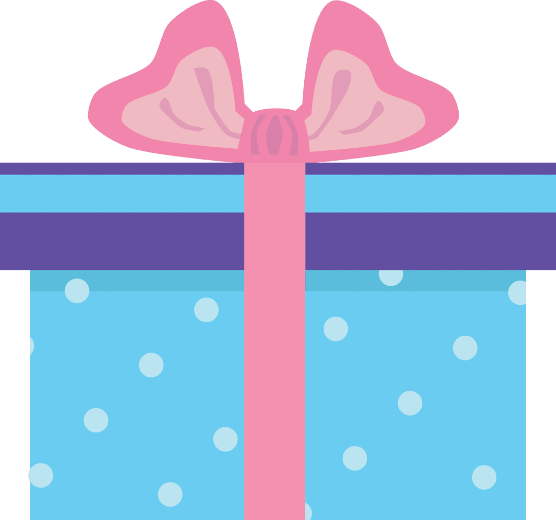 Transparent Blue Gift with Pink Ribbon and Bow Illustration