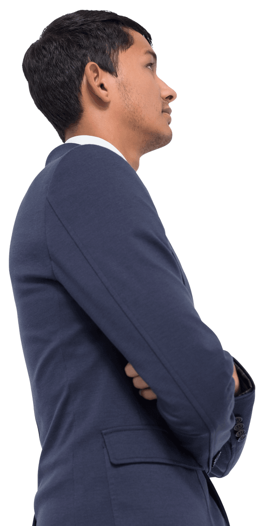 Transparent Businessman in Suit Standing with Arms Crossed