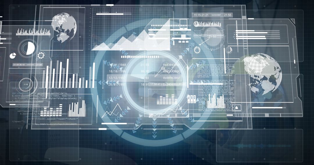 Futuristic Digital Dashboard Interface with Holographic Data Charts