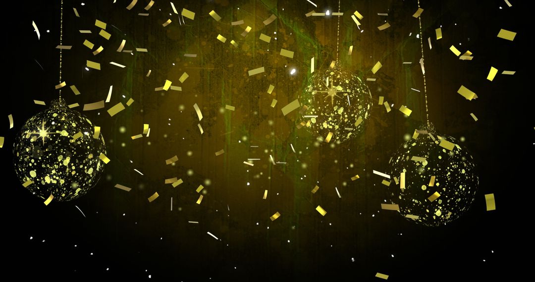 Festive Golden Baubles with Falling Confetti