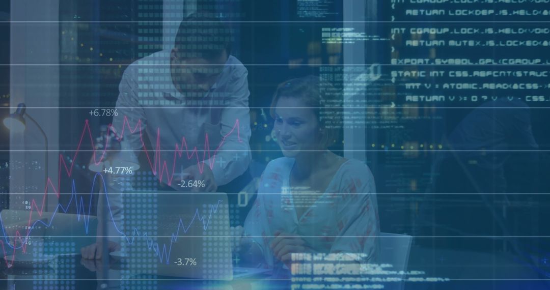 Team Analyzing Data and Code in Night Office Environment