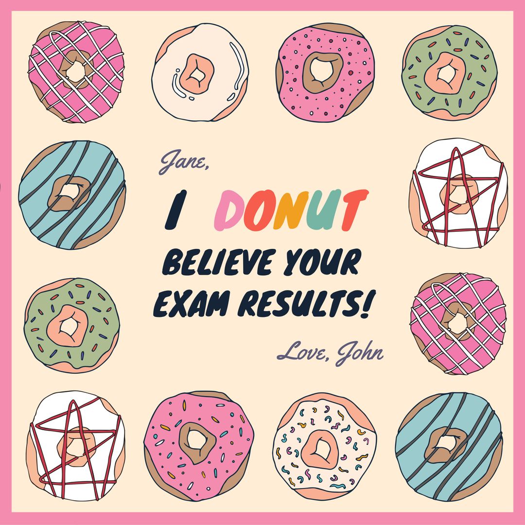 Colorful Donut Pun Celebratory Greeting for Exam Success