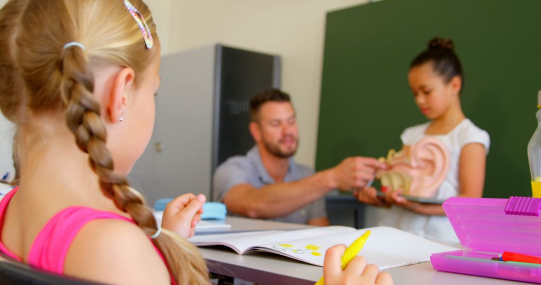 Children Learning Anatomy in Classroom with Teacher Interaction