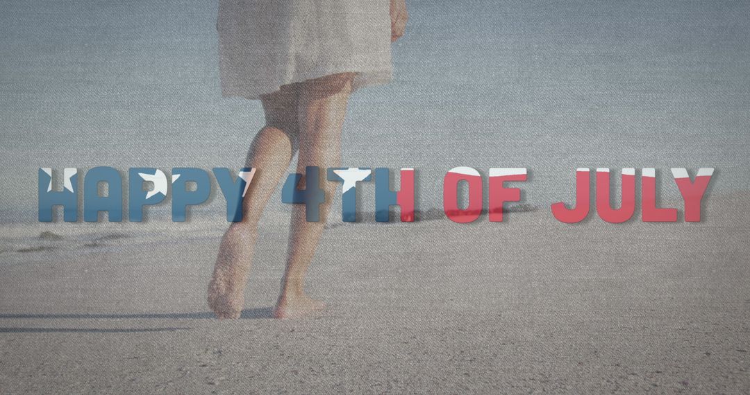 4th of July Celebration on Beach Concept with Flag Text