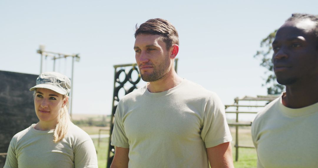 Soldiers Preparing for Obstacle Course Training Outside