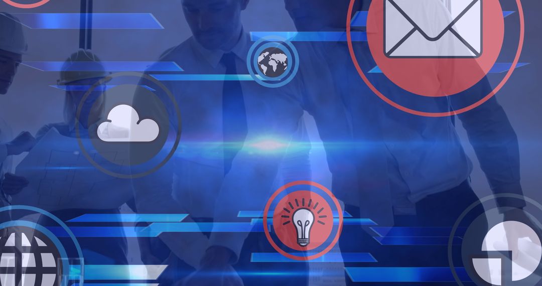 Abstract Business Innovation with Digital Icons and Diverse Team