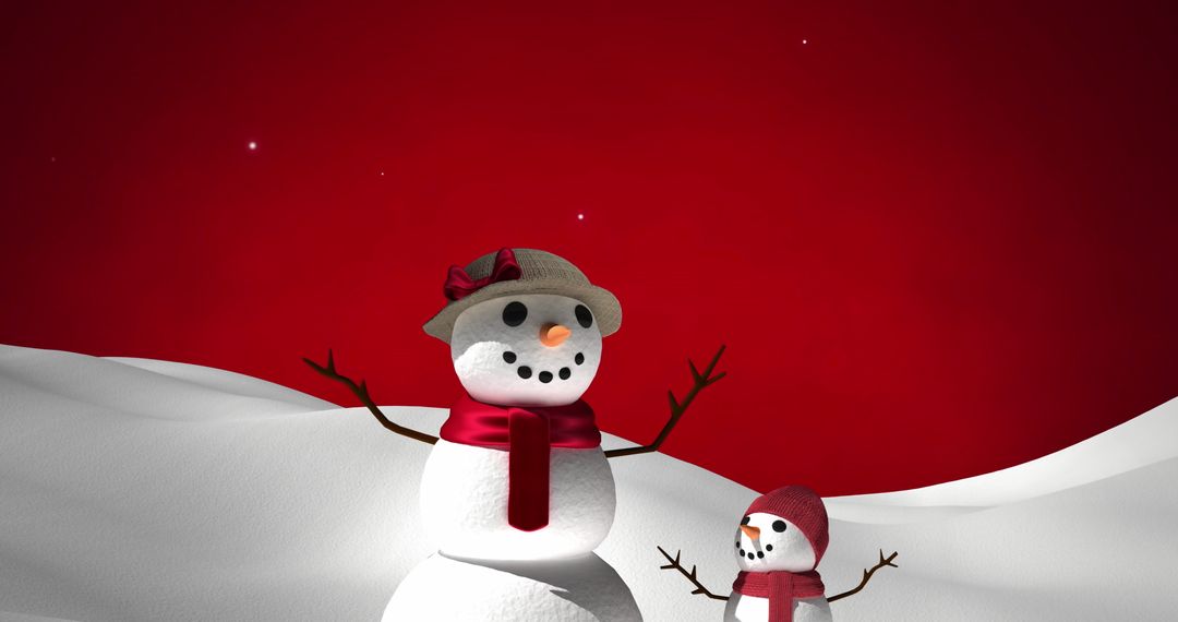 Festive Snowmen in Winter Wonderland with Red Background