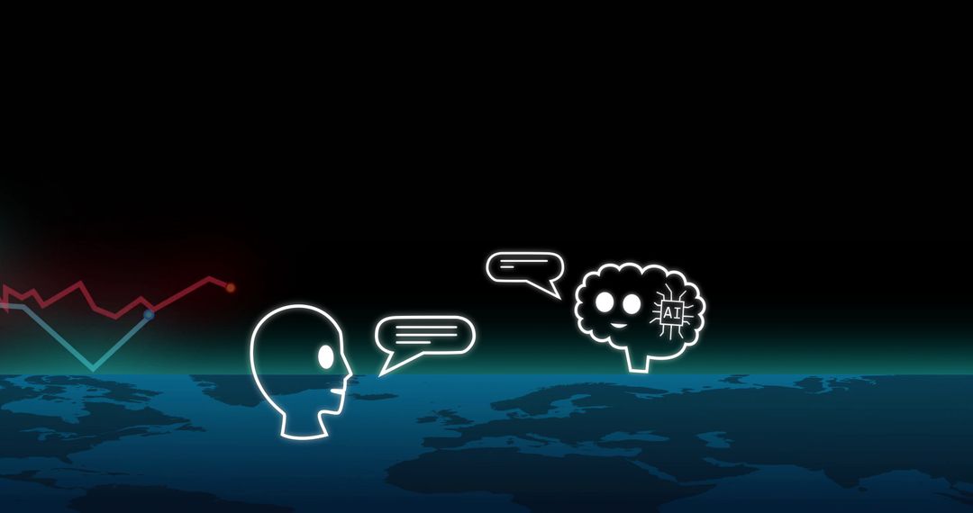 Digital Dialogue Between Human Icon and AI Brain Above Earth Map