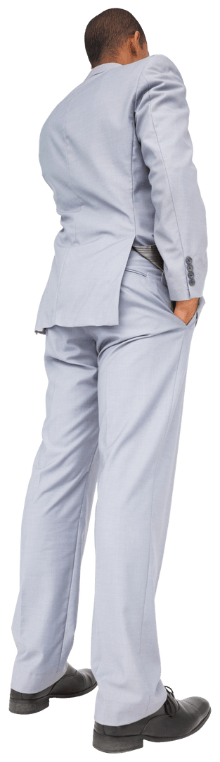Transparent Back View of Biracial Businessman with Hand in Pocket