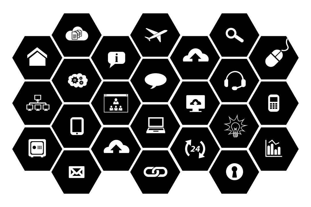 Transparent Digital Icons Set on Black Background