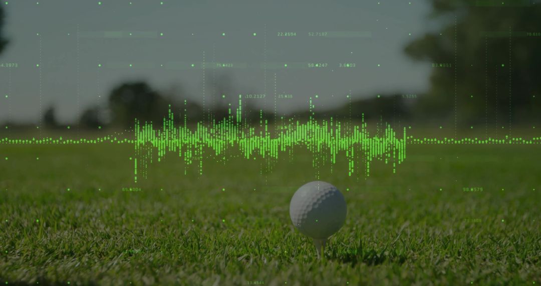 Golf Ball with Digital Waveform Overlay on Green Course