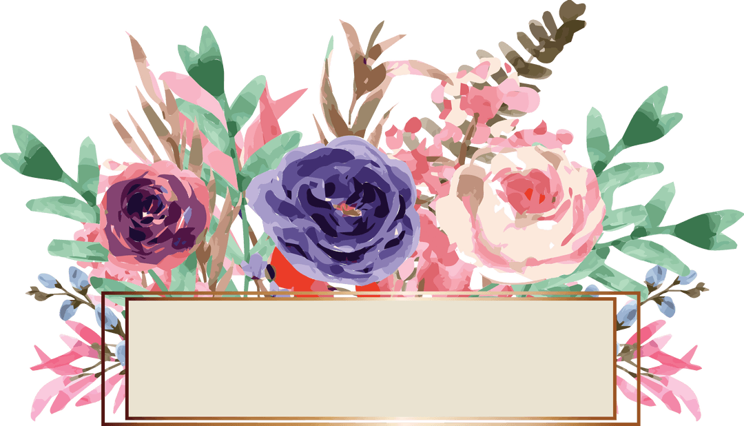 Floral Bouquet and Elegant Banner on Transparent Background