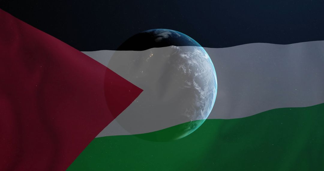 Earth Behind Palestine Flag Representing Global Political Issues