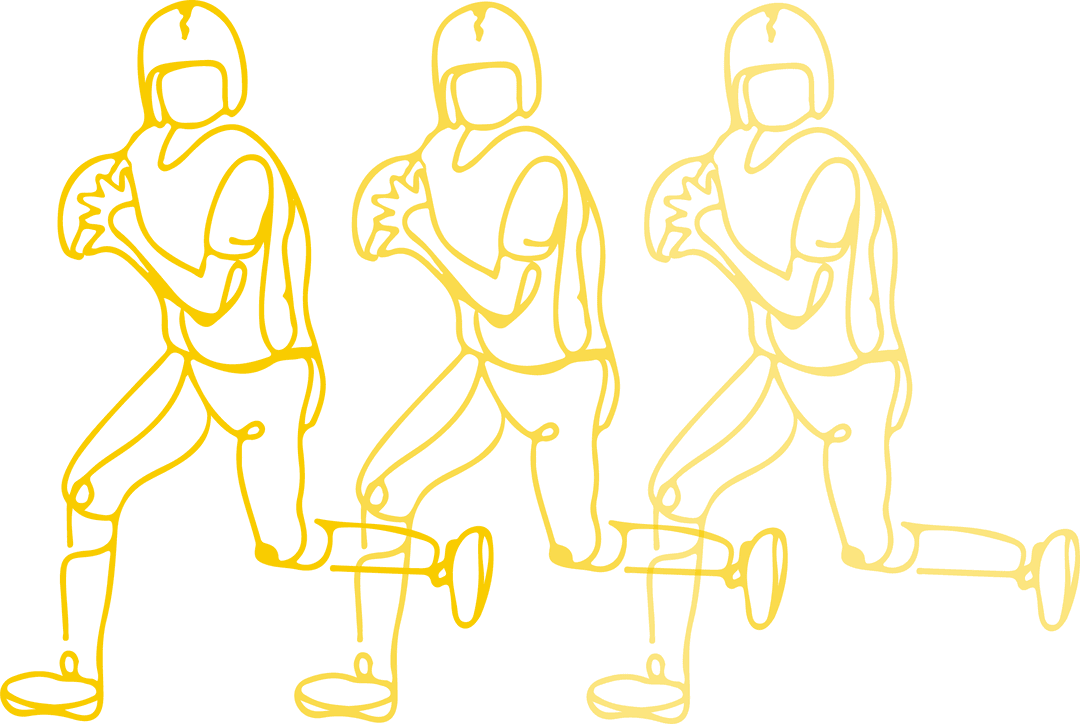 Three Football Players in Throwing Motion, Transparent Style Sketch