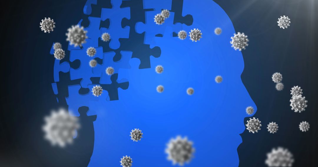 Abstract Human Brain Puzzle with COVID-19 Particles