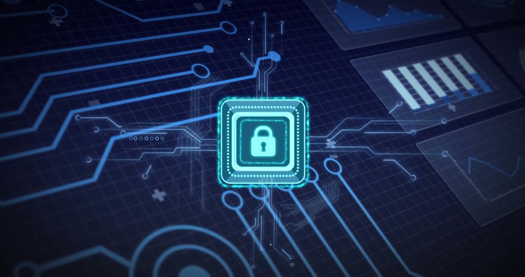 Digital Cybersecurity Concept with Glowing Lock and Circuitry