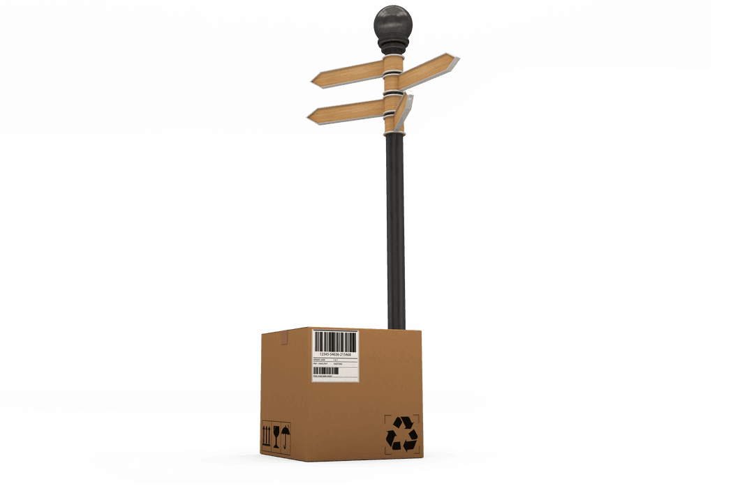 Transparent Cardboard Box with Directional Road Sign