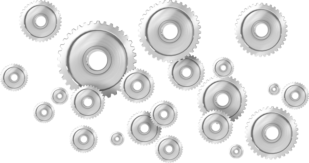 Transparent Vector Illustration of Silver Gears in Varied Sizes