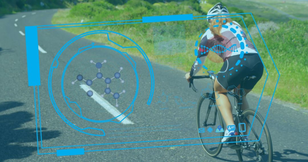 Cyclist Analyzing Fitness Data With Digital Interface Overlay