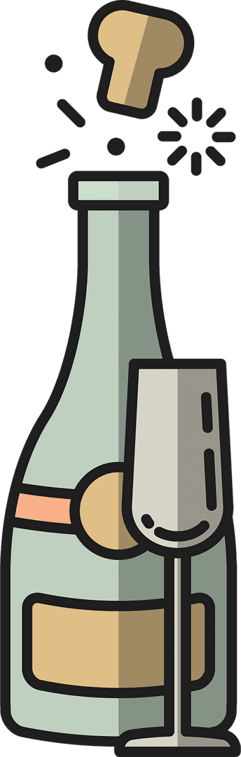 Transparent Champagne Celebration with Glass and Cork Icon