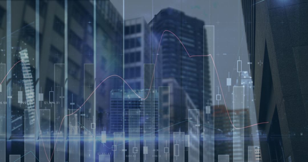 Digital Financial Data Overlapping Urban Office Buildings