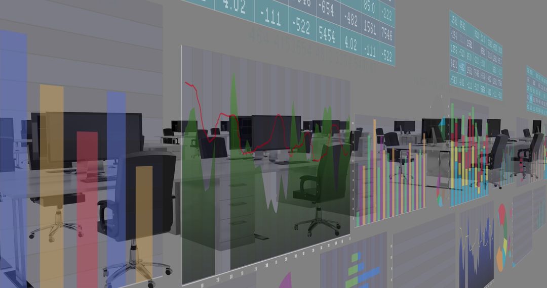 Digital Data Visualization Over Modern Office Workspace