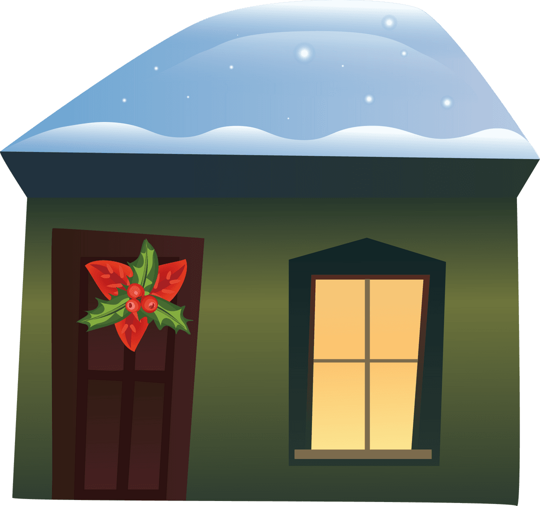 Transparent Holiday House with Snow and Decoration