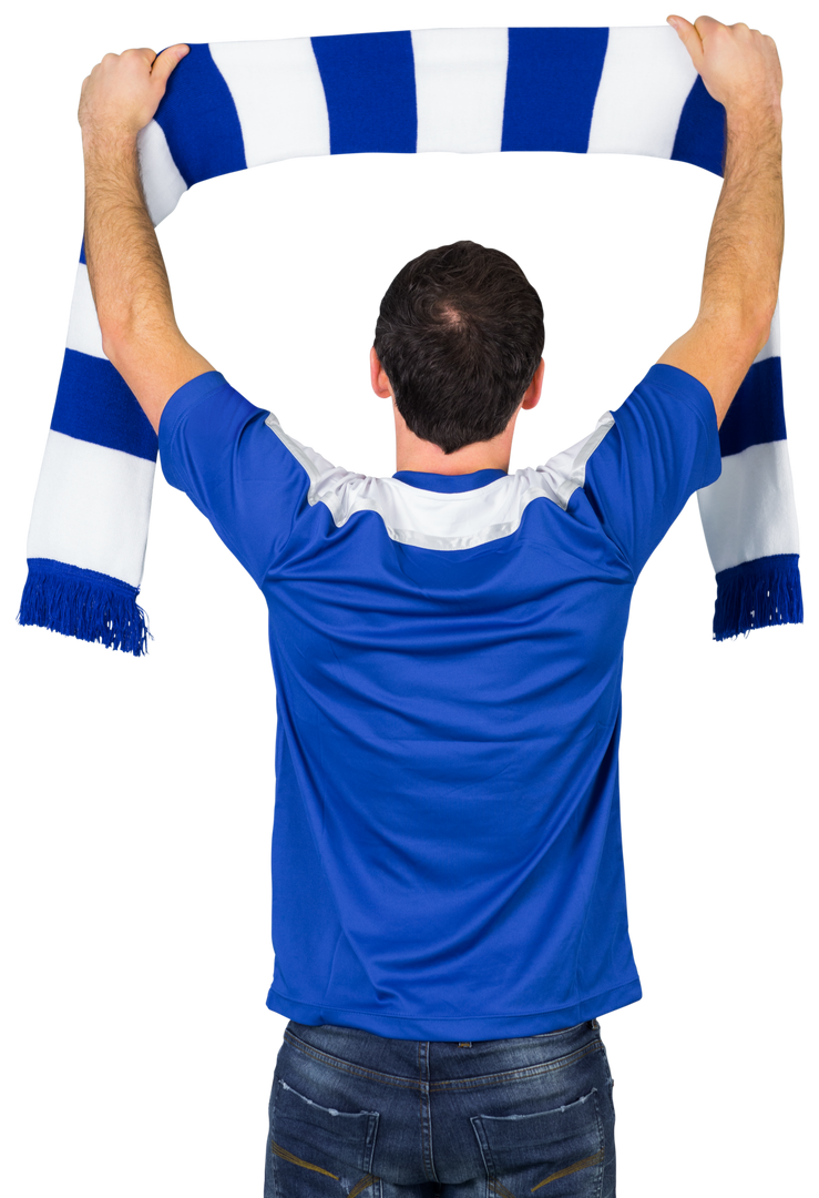 Transparent person holding blue and white soccer scarf - Download Free Stock Images Pikwizard.com