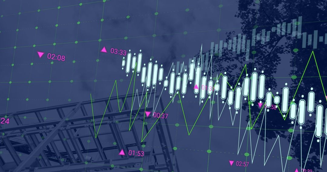 Financial Data Overlay on Construction Site Illustration